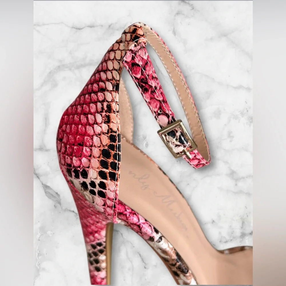 New OnlyMaker Snakeskin Platform Stiletto Heels Sandals Brown Pink Sexy Size 6 - Picture 8 of 13